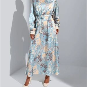 Floral Maxi Dress in Blue and Cream